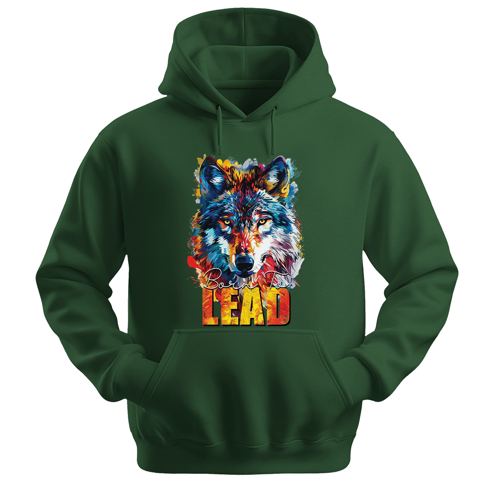 Born To Lead - Wolf Unisex Hoodie - Motivation Hoodie - Unisex Hoodie | Gildan 18500 - Forest Green. - S