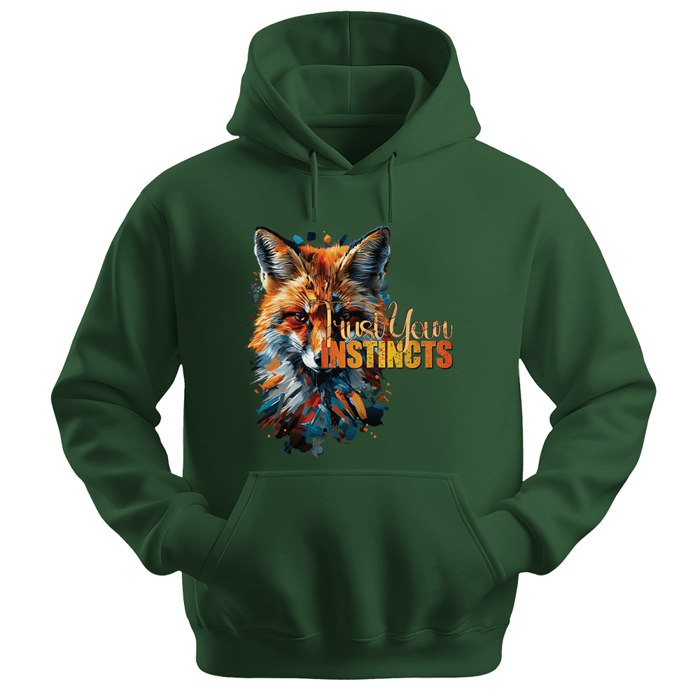 Trust Your Instincts - Fox Unisex Hoodie - Motivation Hoodie - Unisex Hoodie | Gildan 18500 - Forest Green. - S