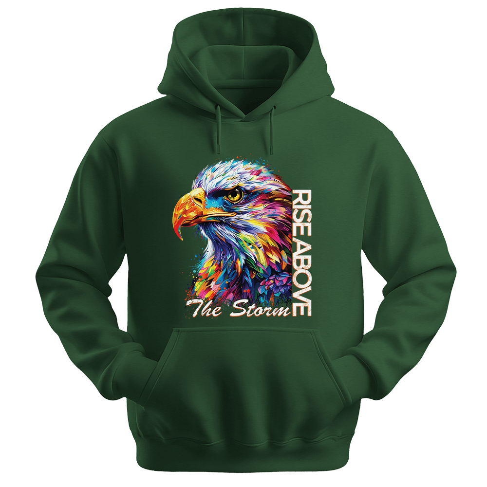 Rise Above The Storm - Eagle Unisex Hoodie - Inspirational Apparel - Unisex Hoodie | Gildan 18500 - Forest Green. - S