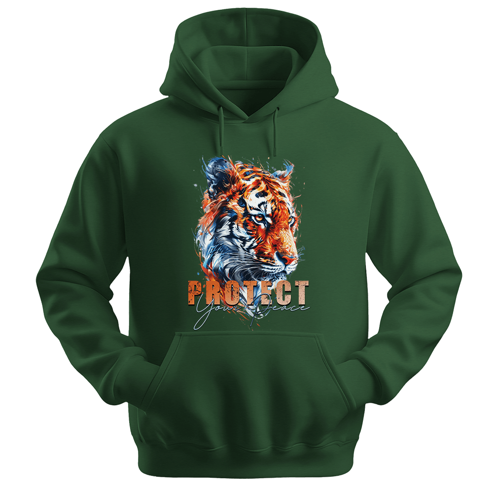 Protect Your Peace - Tiger Unisex Hoodie - Good Vibes Clothing - Unisex Hoodie | Gildan 18500 - Forest Green. - S