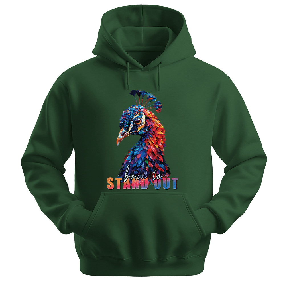 Born To Stand Out - Peacock Unisex Hoodie - Statement Hoodie - Unisex Hoodie | Gildan 18500 - Forest Green. - S