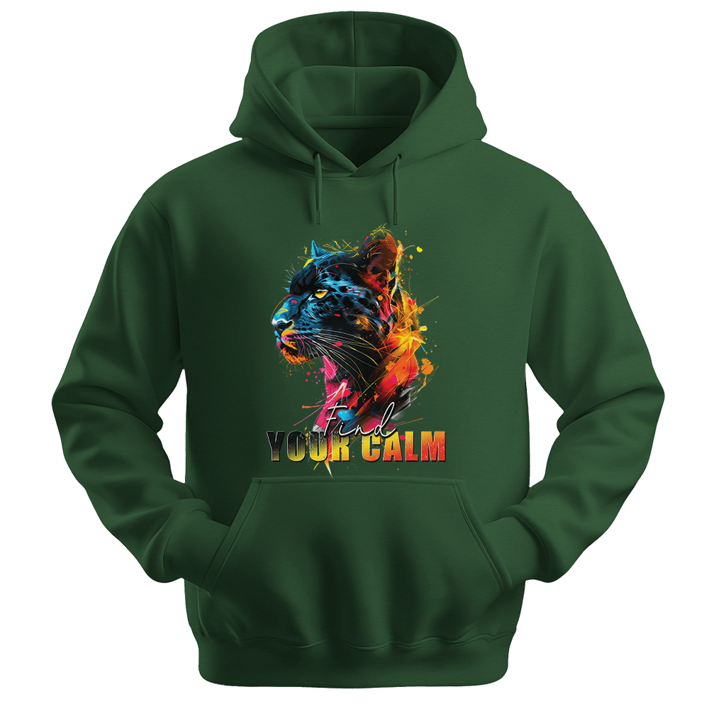 Find Your Calm - Panther Unisex Hoodie - Good Vibes Clothing - Unisex Hoodie | Gildan 18500 - Forest Green. - S