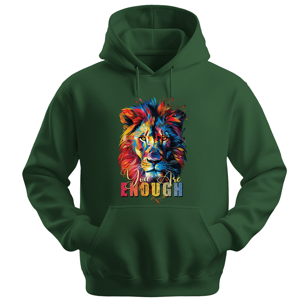 You Are Enough - Lion Unisex Hoodie - Motivation Hoodie - Unisex Hoodie | Gildan 18500 - Forest Green. - S