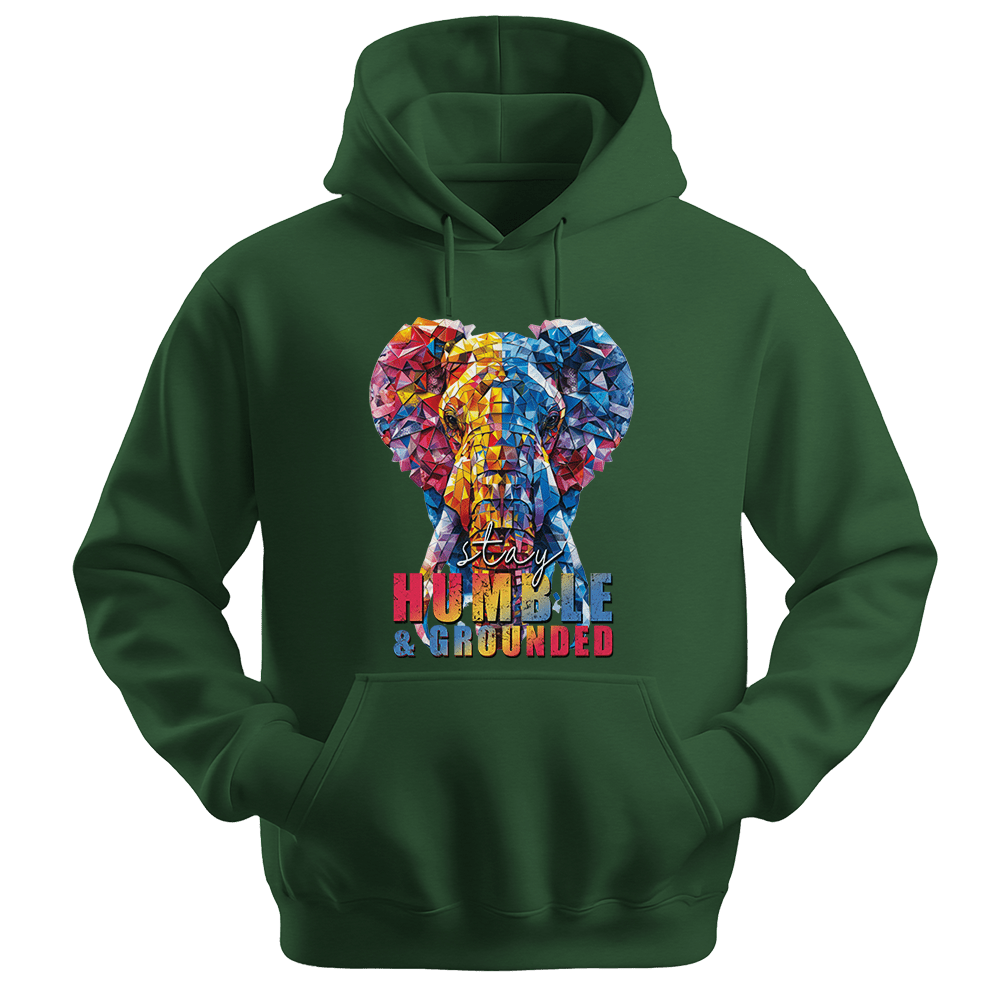 Stay Humble & Grounded - Elephant Unisex Hoodie - Positive Hoodie - Unisex Hoodie | Gildan 18500 - Forest Green. - S