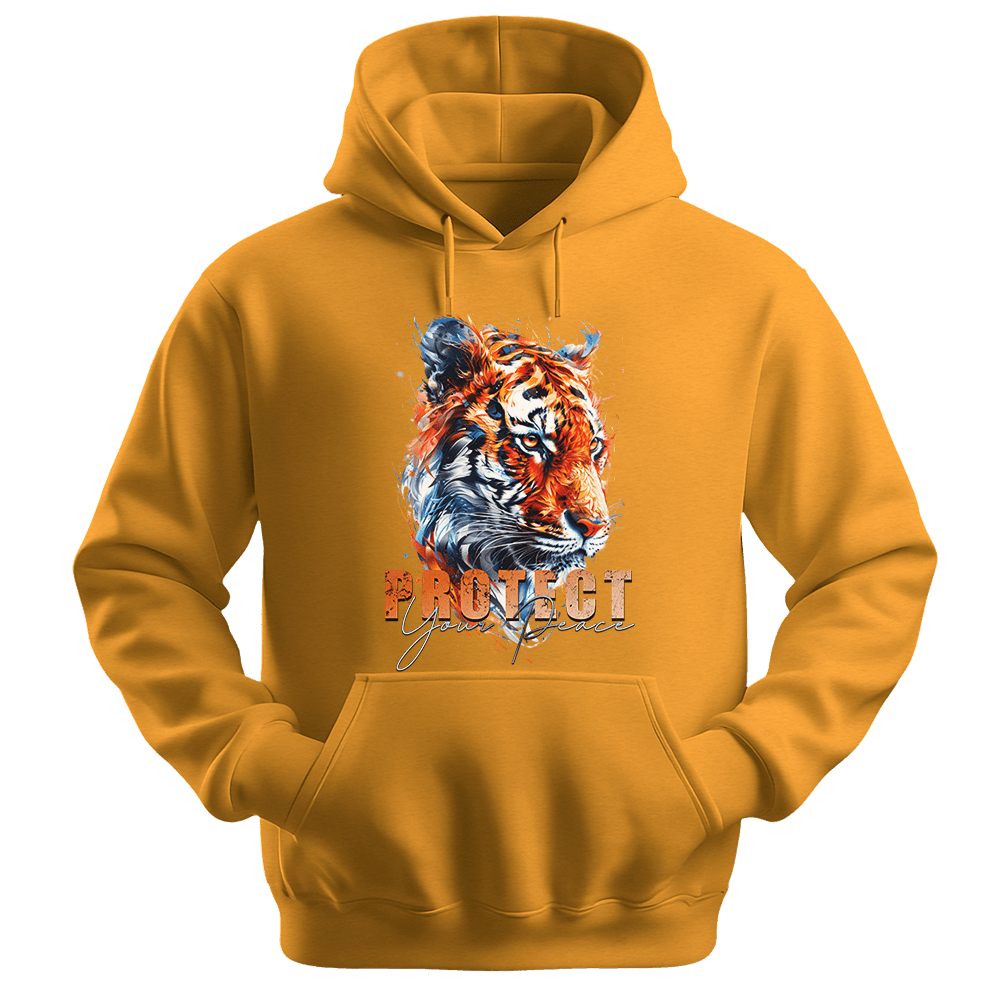 Protect Your Peace - Tiger Unisex Hoodie - Good Vibes Clothing - Unisex Hoodie | Gildan 18500 - Gold. - S