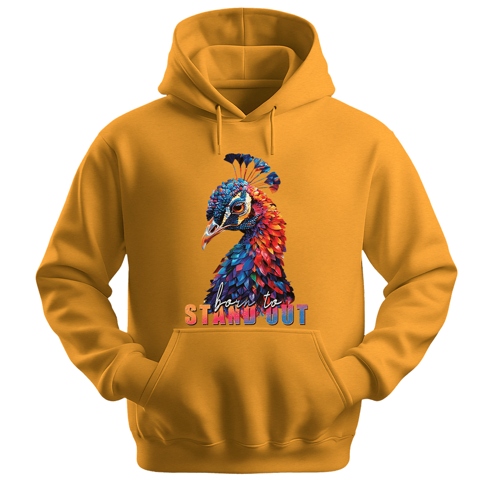 Born To Stand Out - Peacock Unisex Hoodie - Statement Hoodie - Unisex Hoodie | Gildan 18500 - Gold. - S