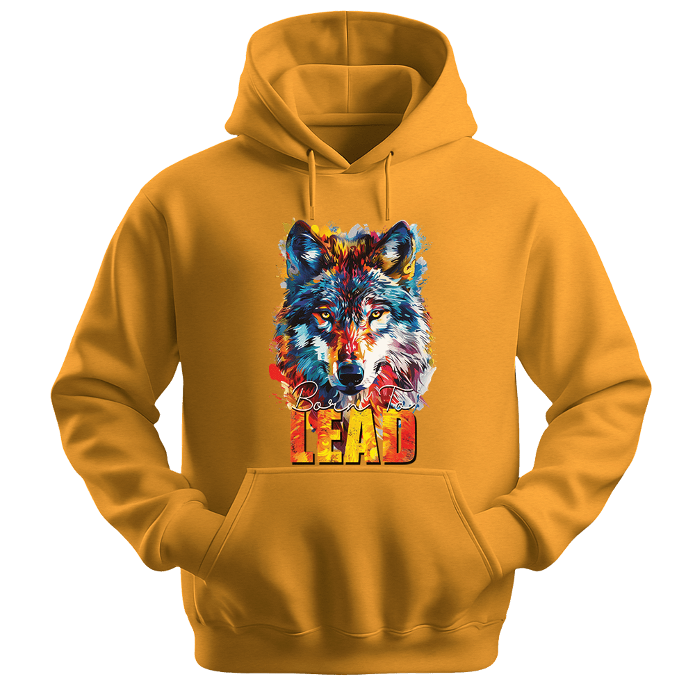 Born To Lead - Wolf Unisex Hoodie - Motivation Hoodie - Unisex Hoodie | Gildan 18500 - Gold. - S