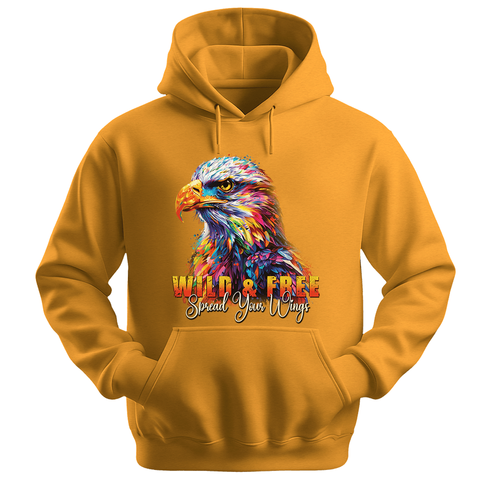 Wild & Free Spread Your Wings - Eagle Unisex Hoodie - Inspirational Apparel - Unisex Hoodie | Gildan 18500 - Gold. - S