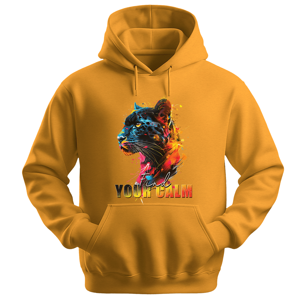 Find Your Calm - Panther Unisex Hoodie - Good Vibes Clothing - Unisex Hoodie | Gildan 18500 - Gold. - S