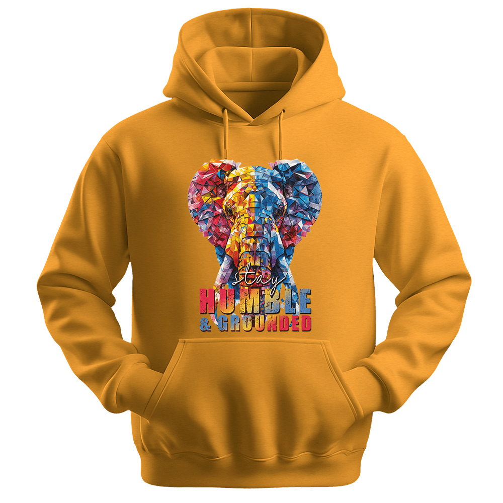 Stay Humble & Grounded - Elephant Unisex Hoodie - Positive Hoodie - Unisex Hoodie | Gildan 18500 - Gold. - S