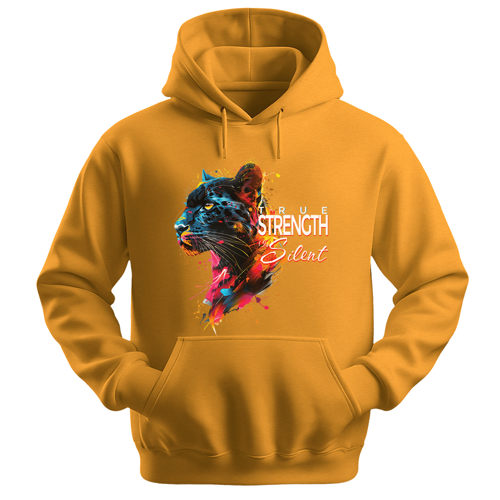 True Strength Is Silent - Panther Unisex Hoodie - Statement Hoodie - Unisex Hoodie | Gildan 18500 - Gold. - S