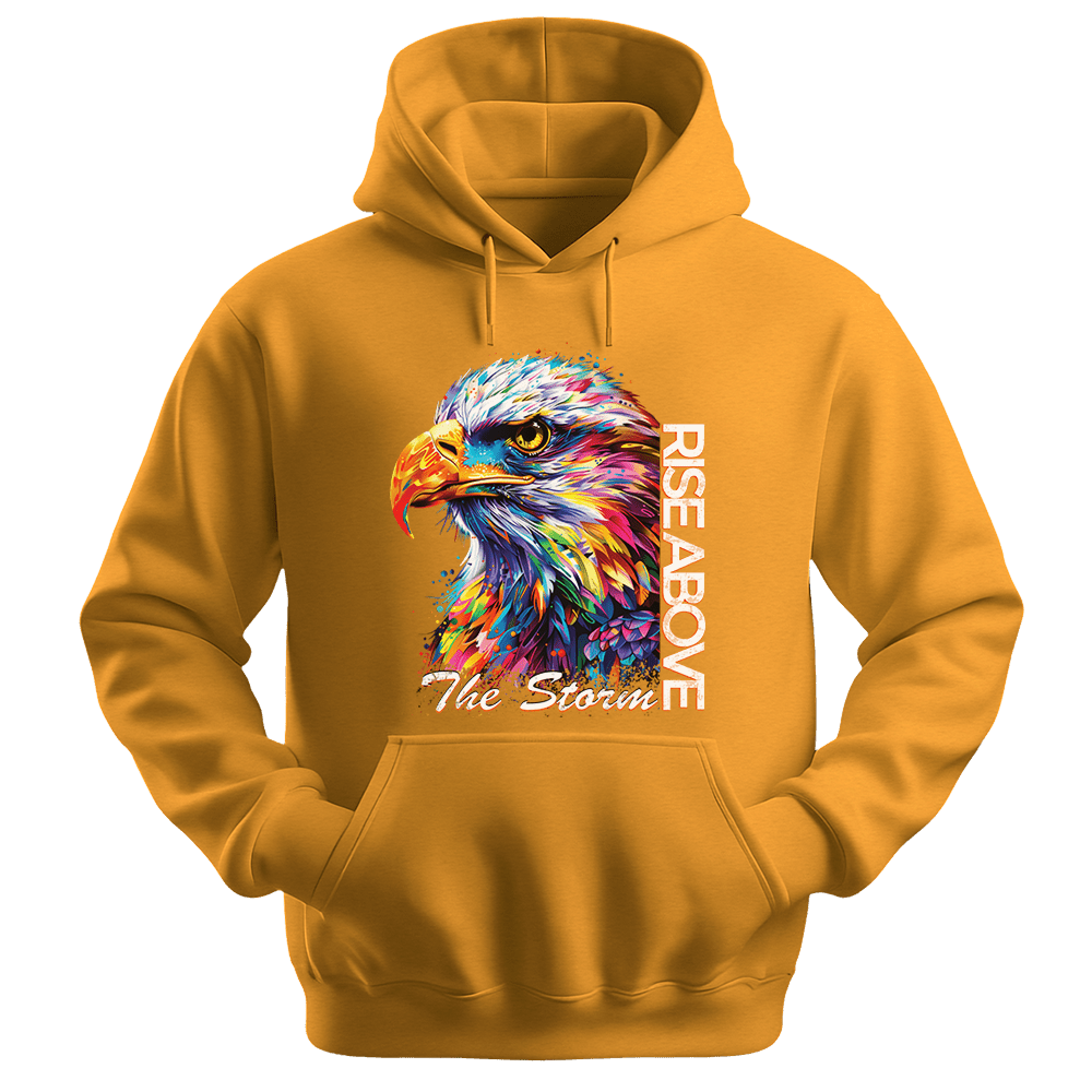 Rise Above The Storm - Eagle Unisex Hoodie - Inspirational Apparel - Unisex Hoodie | Gildan 18500 - Gold. - S