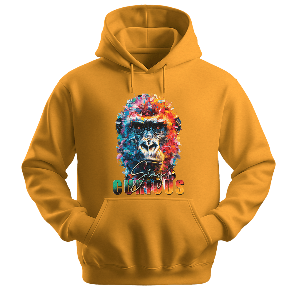 Stay Curious - Gorilla Unisex Hoodie - Positive Hoodie - Unisex Hoodie | Gildan 18500 - Gold. - S