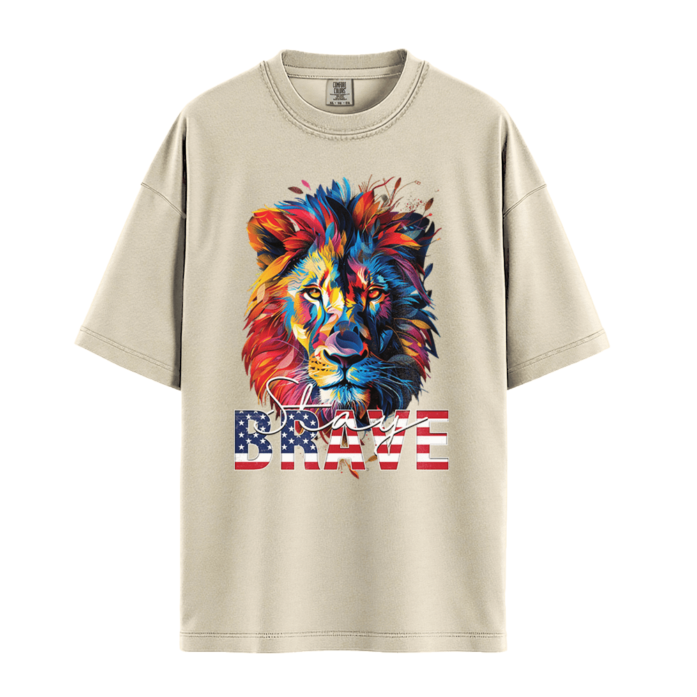 Stay Brave - Lion Unisex T-Shirt Premium Comfort Colors - Pepper