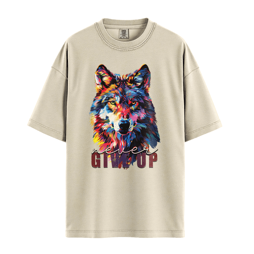 Never Give Up - Wolf Unisex T-Shirt Premium Comfort Colors - Pepper