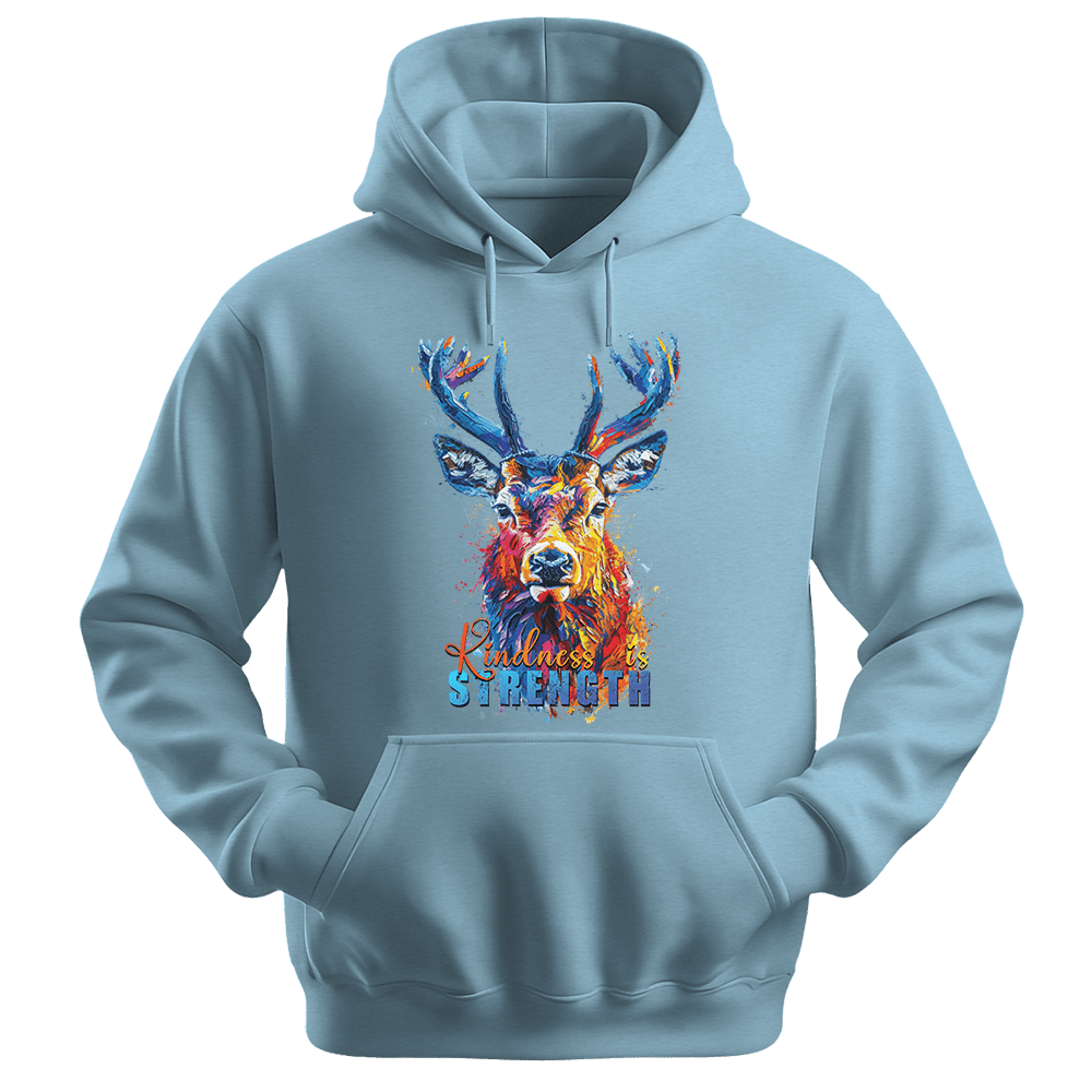 Kindness Is Strength - Deer Unisex Hoodie - Positive Hoodie - Unisex Hoodie | Gildan 18500 - Light Blue. - S