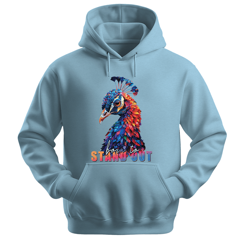 Born To Stand Out - Peacock Unisex Hoodie - Statement Hoodie - Unisex Hoodie | Gildan 18500 - Light Blue. - S