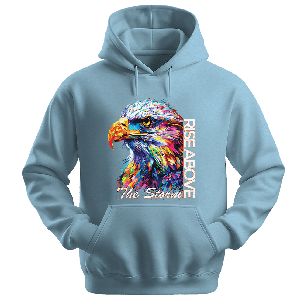 Rise Above The Storm - Eagle Unisex Hoodie - Inspirational Apparel - Unisex Hoodie | Gildan 18500 - Light Blue. - S