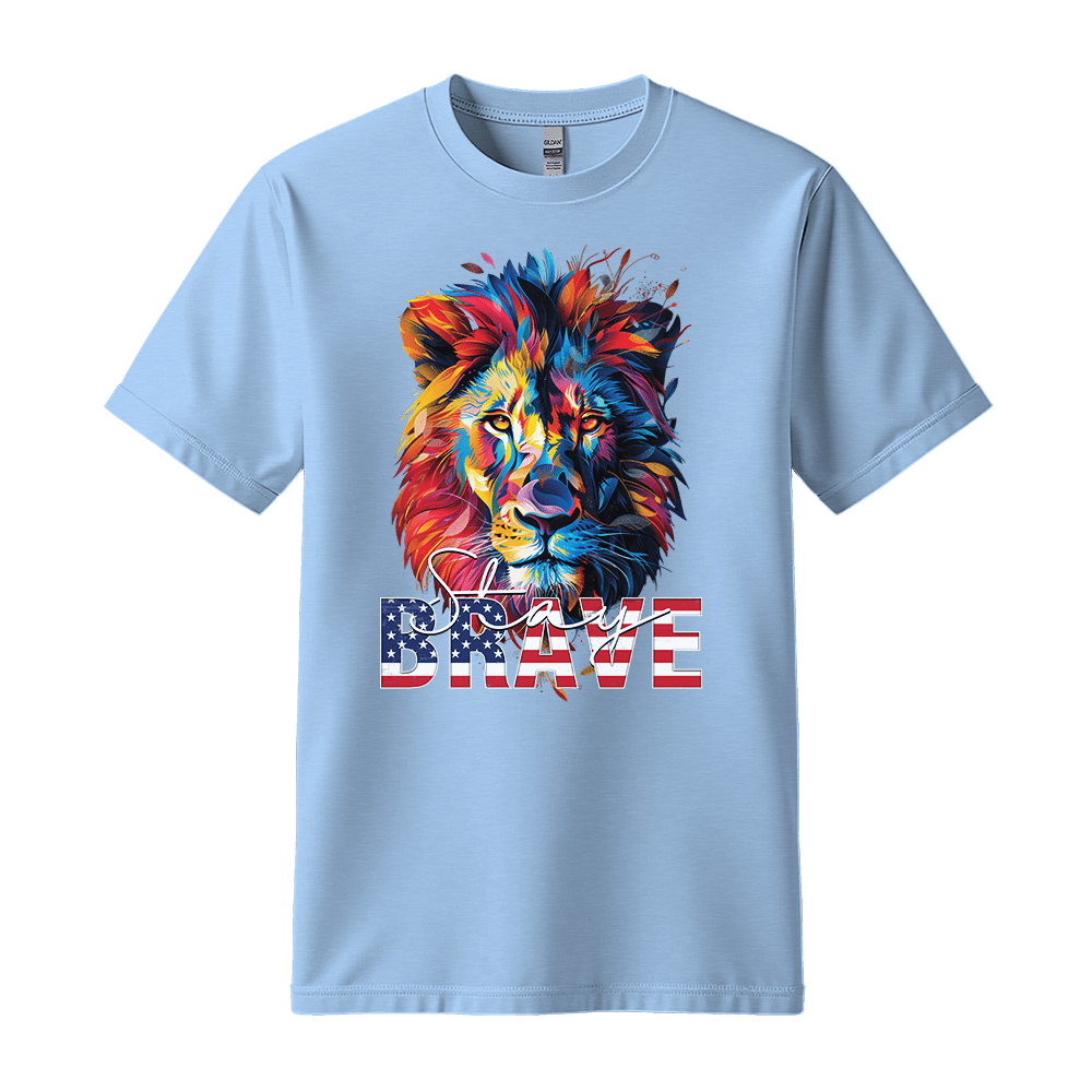 Stay Brave - Lion Unisex T-Shirt - Statement Shirt - Standard (G5000) - Light Blue - S