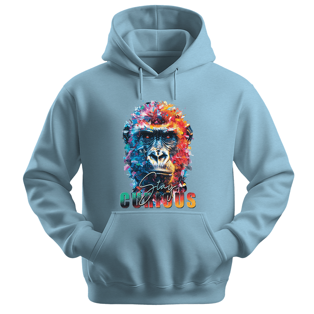 Stay Curious - Gorilla Unisex Hoodie - Positive Hoodie - Unisex Hoodie | Gildan 18500 - Light Blue. - S