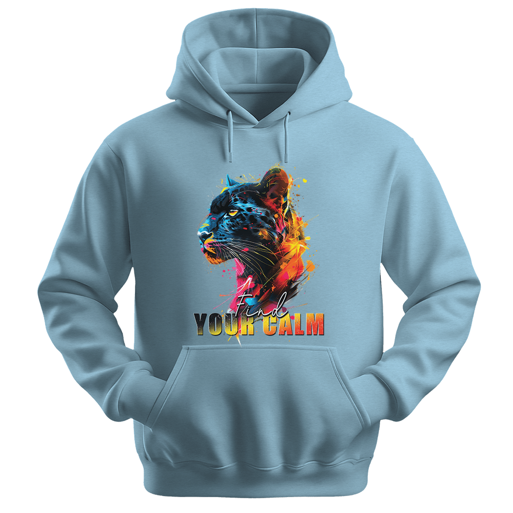 Find Your Calm - Panther Unisex Hoodie - Good Vibes Clothing - Unisex Hoodie | Gildan 18500 - Light Blue. - S