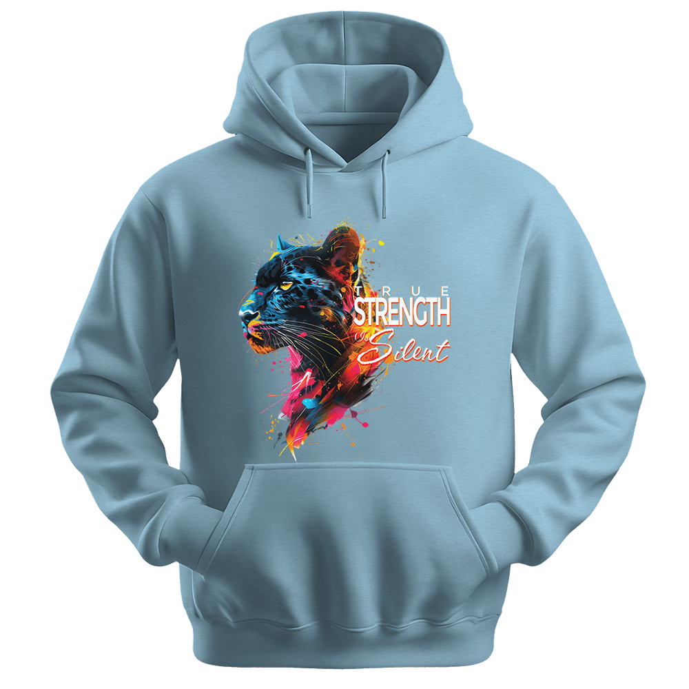 True Strength Is Silent - Panther Unisex Hoodie - Statement Hoodie - Unisex Hoodie | Gildan 18500 - Light Blue. - S