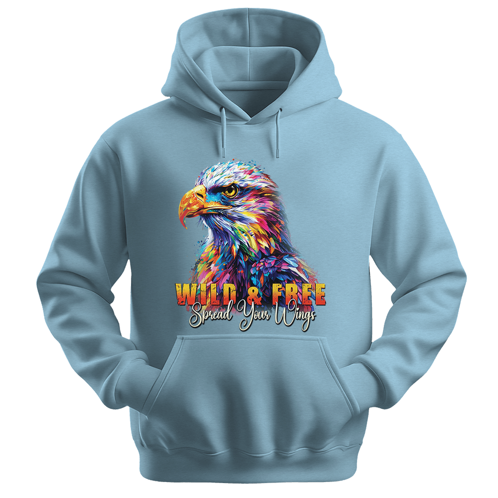 Wild & Free Spread Your Wings - Eagle Unisex Hoodie - Inspirational Apparel - Unisex Hoodie | Gildan 18500 - Light Blue. - S