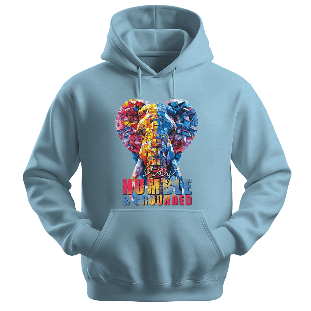 Stay Humble & Grounded - Elephant Unisex Hoodie - Positive Hoodie - Unisex Hoodie | Gildan 18500 - Light Blue. - S