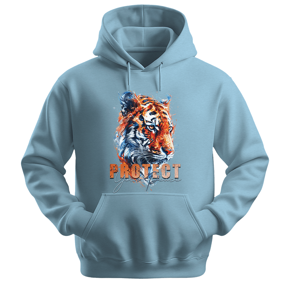 Protect Your Peace - Tiger Unisex Hoodie - Good Vibes Clothing - Unisex Hoodie | Gildan 18500 - Light Blue. - S