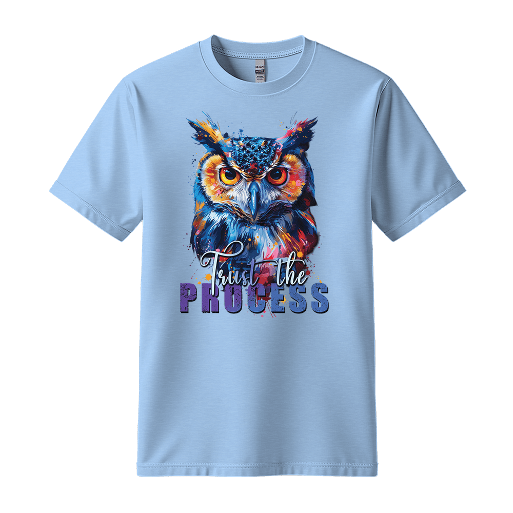 Trust The Process - Owl Unisex T-Shirt - Message Shirt - Standard (G5000) - Light Blue - S