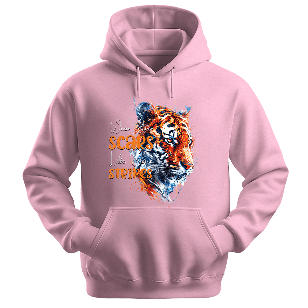 Wear Your Scars Like Your Stripes - Tiger Unisex Hoodie - Statement Hoodie - Unisex Hoodie | Gildan 18500 - Light Pink. - S