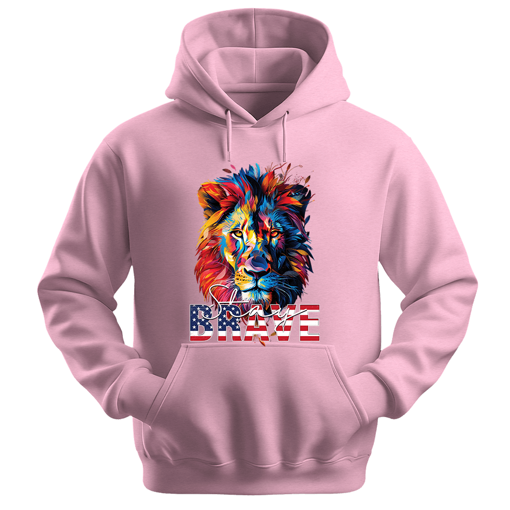 Stay Brave - Lion Unisex Hoodie - Statement Hoodie - Unisex Hoodie | Gildan 18500 - Light Pink. - S