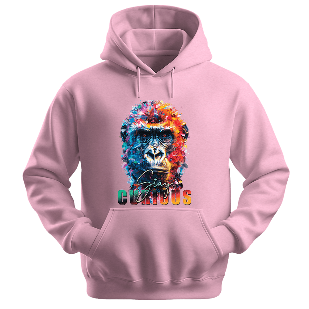 Stay Curious - Gorilla Unisex Hoodie - Positive Hoodie - Unisex Hoodie | Gildan 18500 - Light Pink. - S