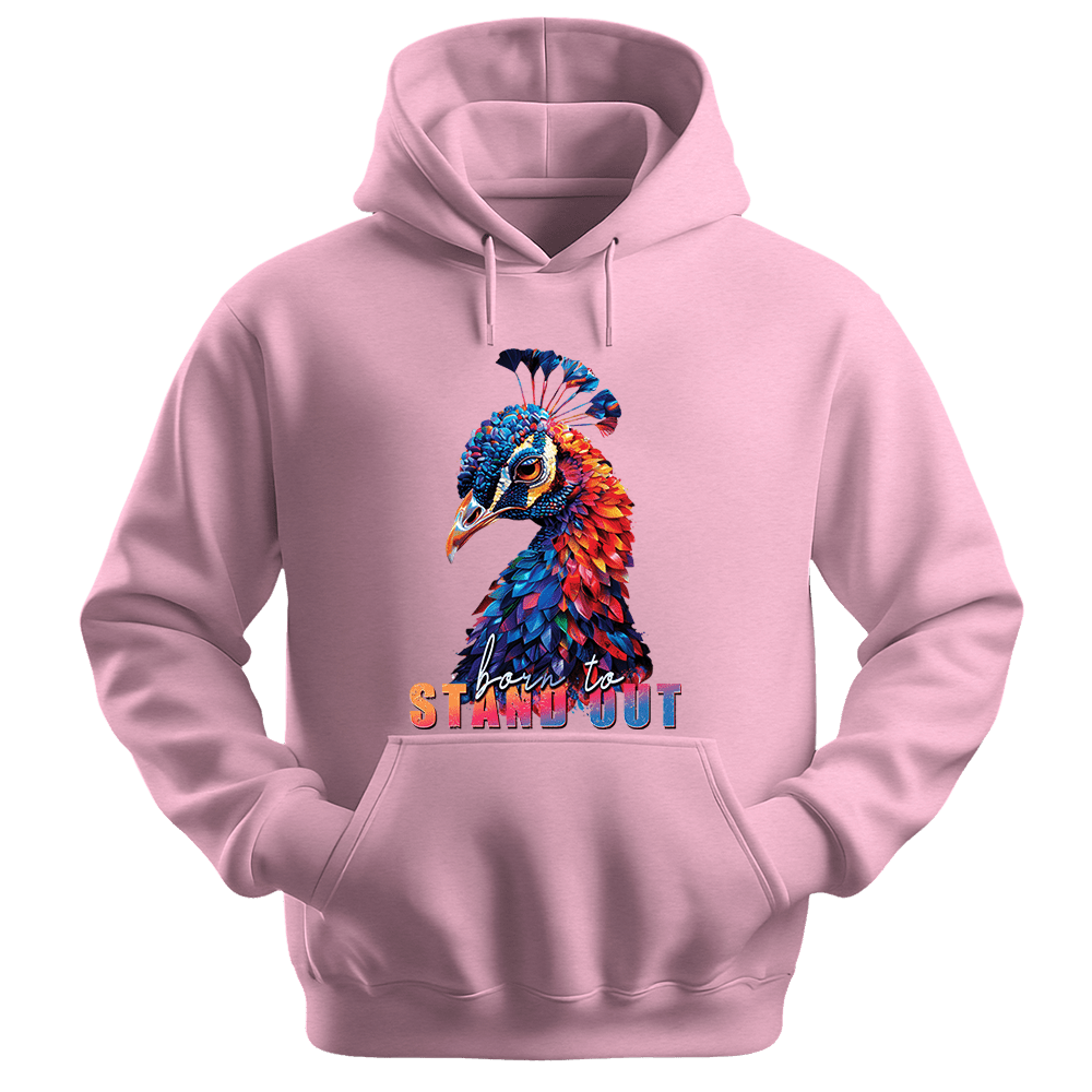 Born To Stand Out - Peacock Unisex Hoodie - Statement Hoodie - Unisex Hoodie | Gildan 18500 - Light Pink. - S