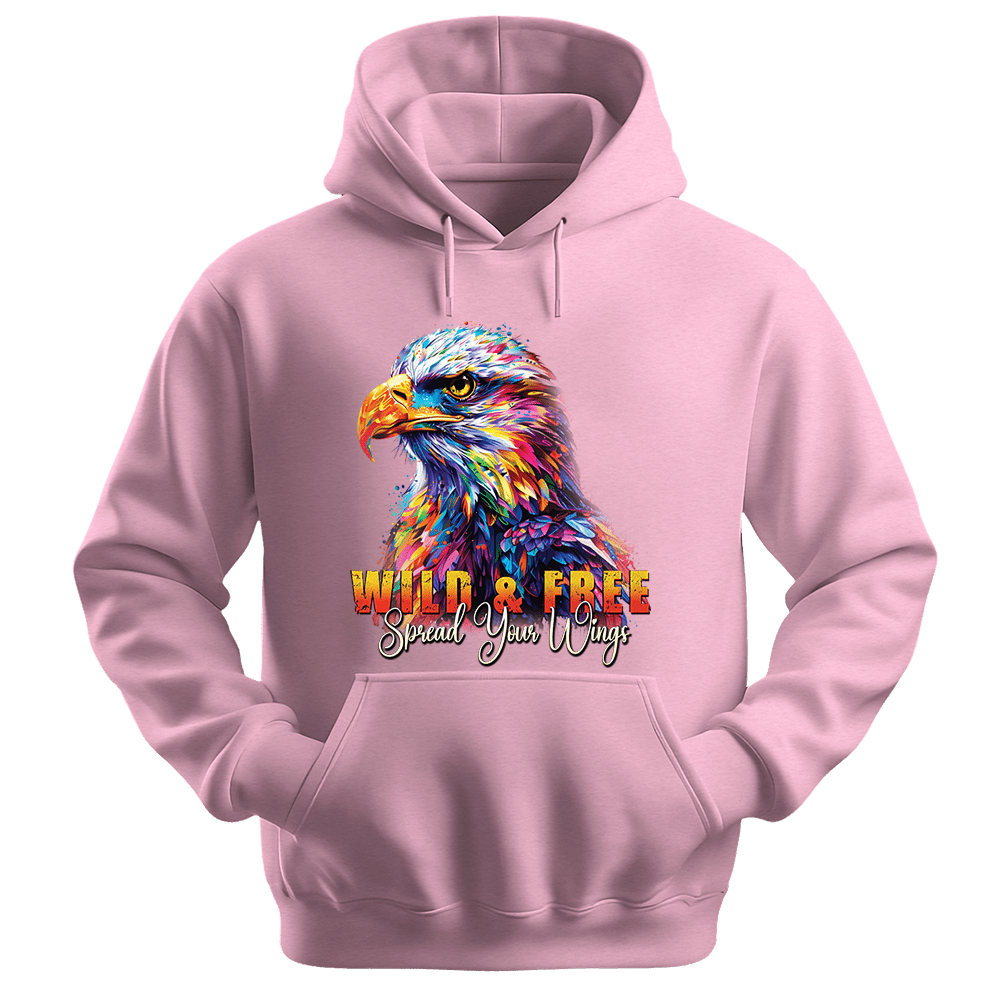 Wild & Free Spread Your Wings - Eagle Unisex Hoodie - Inspirational Apparel - Unisex Hoodie | Gildan 18500 - Light Pink. - S
