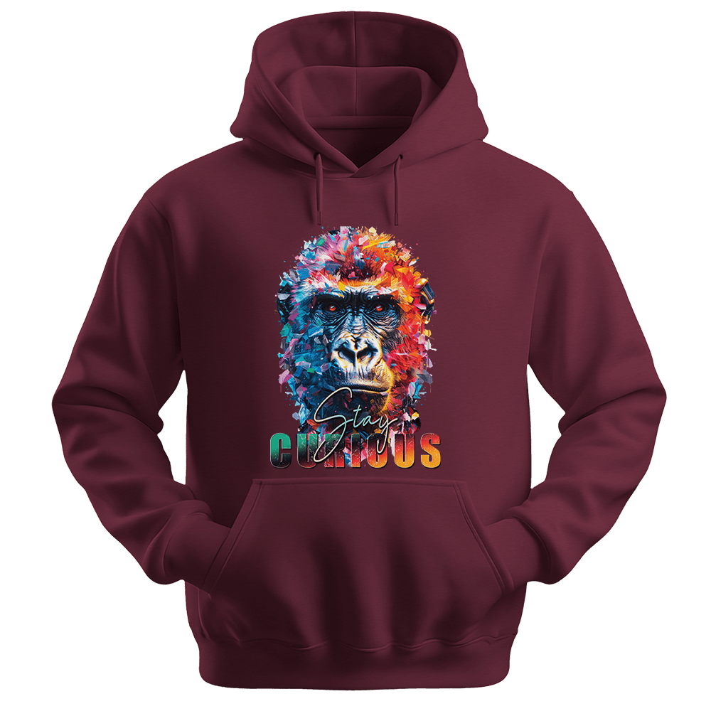 Stay Curious - Gorilla Unisex Hoodie - Positive Hoodie - Unisex Hoodie | Gildan 18500 - Maroon. - S