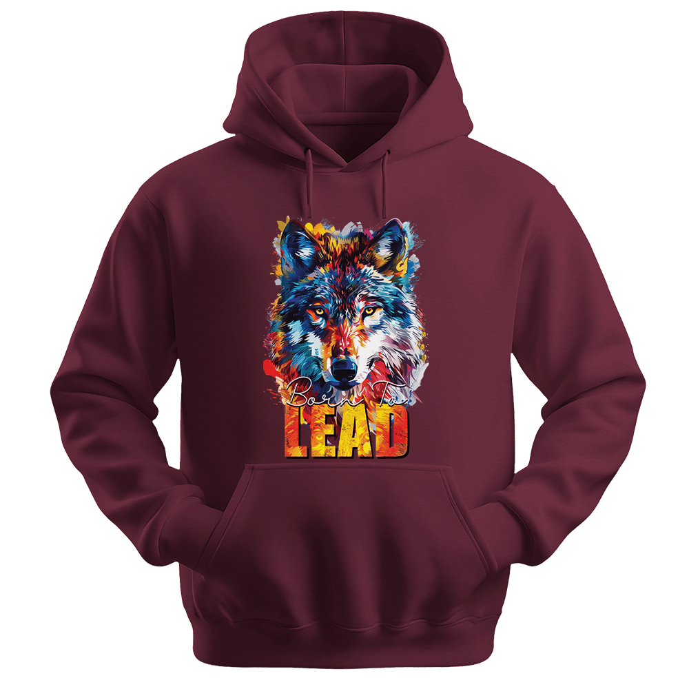 Born To Lead - Wolf Unisex Hoodie - Motivation Hoodie - Unisex Hoodie | Gildan 18500 - Maroon. - S