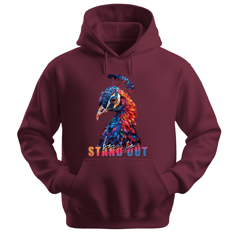 Born To Stand Out - Peacock Unisex Hoodie - Statement Hoodie - Unisex Hoodie | Gildan 18500 - Maroon. - S