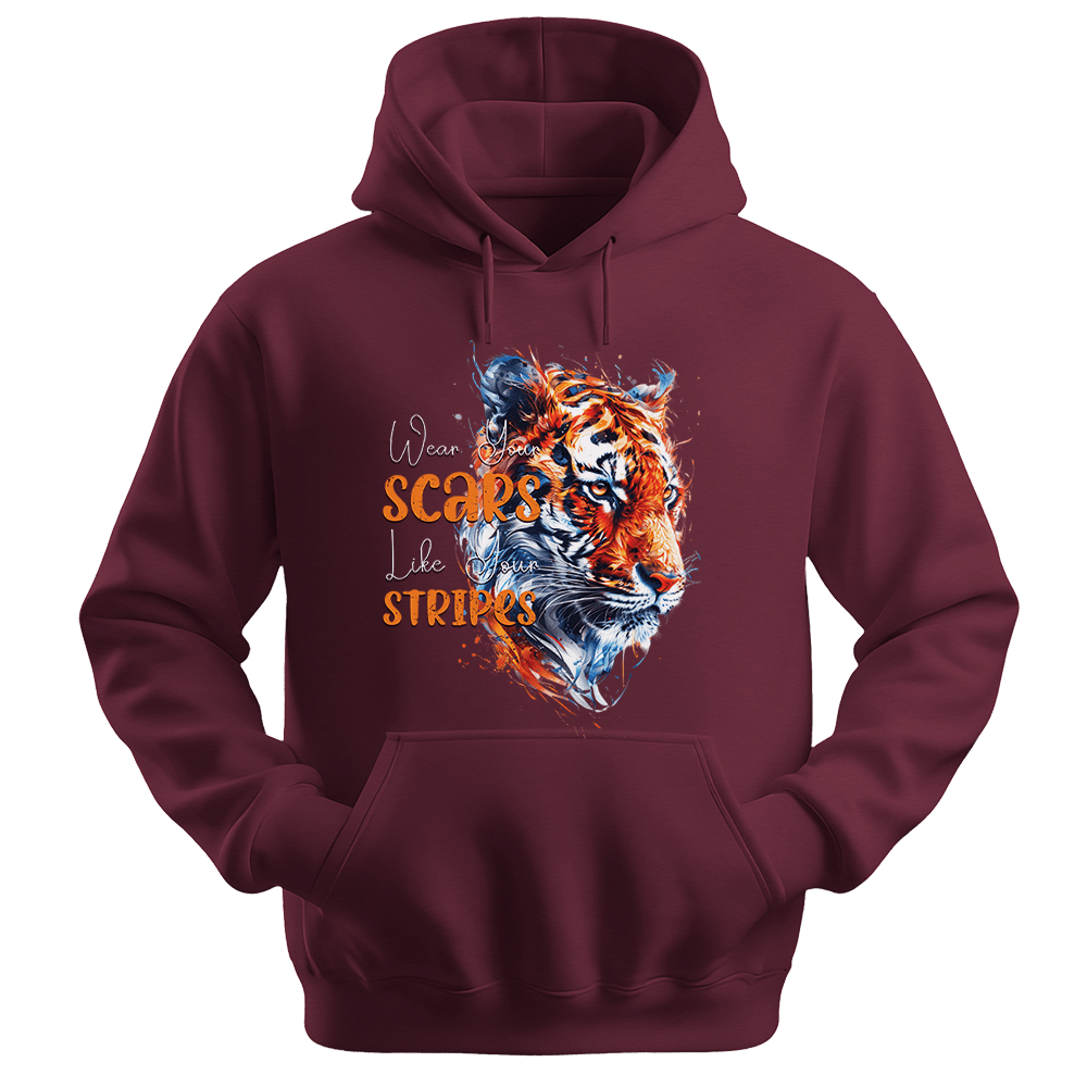 Wear Your Scars Like Your Stripes - Tiger Unisex Hoodie - Statement Hoodie - Unisex Hoodie | Gildan 18500 - Maroon. - S