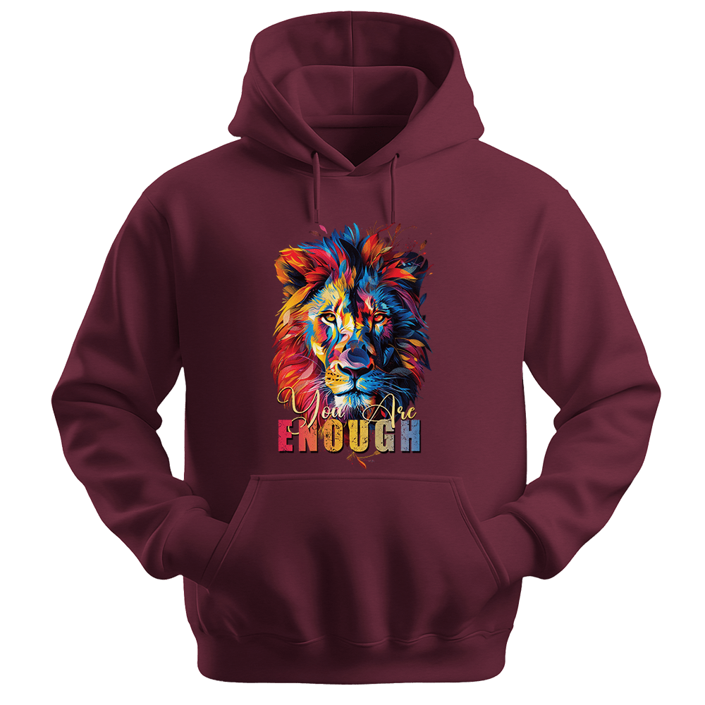 You Are Enough - Lion Unisex Hoodie - Motivation Hoodie - Unisex Hoodie | Gildan 18500 - Maroon. - S