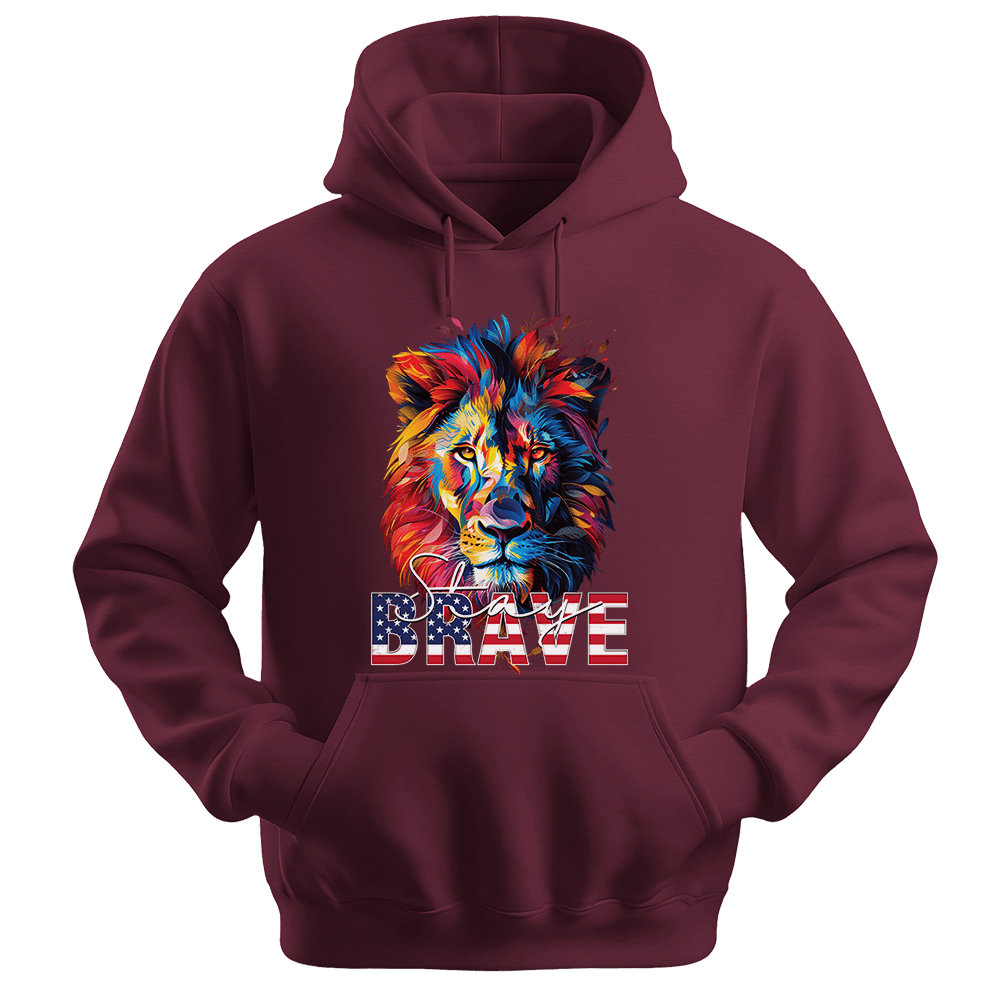Stay Brave - Lion Unisex Hoodie - Statement Hoodie - Unisex Hoodie | Gildan 18500 - Maroon. - S