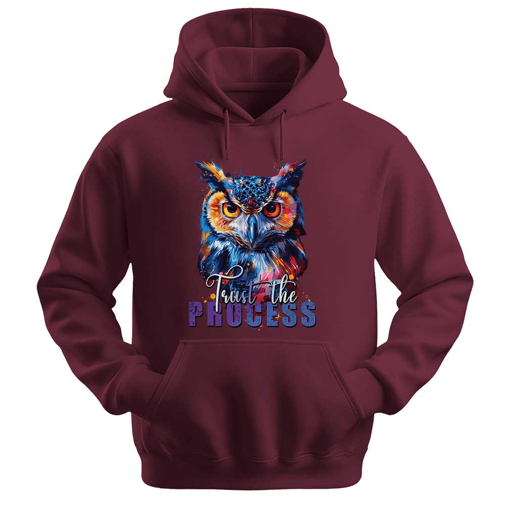 Trust The Process - Owl Unisex Hoodie - Message Hoodie - Unisex Hoodie | Gildan 18500 - Maroon. - S