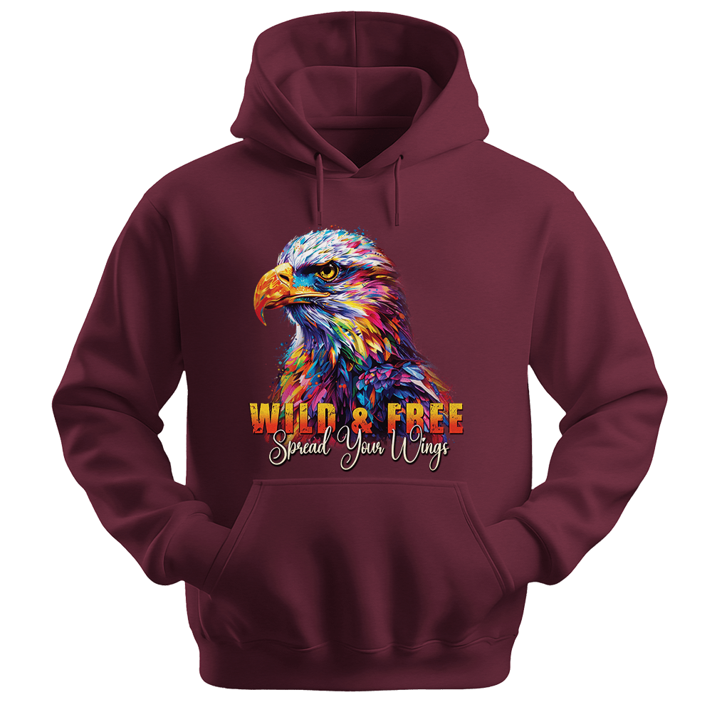 Wild & Free Spread Your Wings - Eagle Unisex Hoodie - Inspirational Apparel - Unisex Hoodie | Gildan 18500 - Maroon. - S