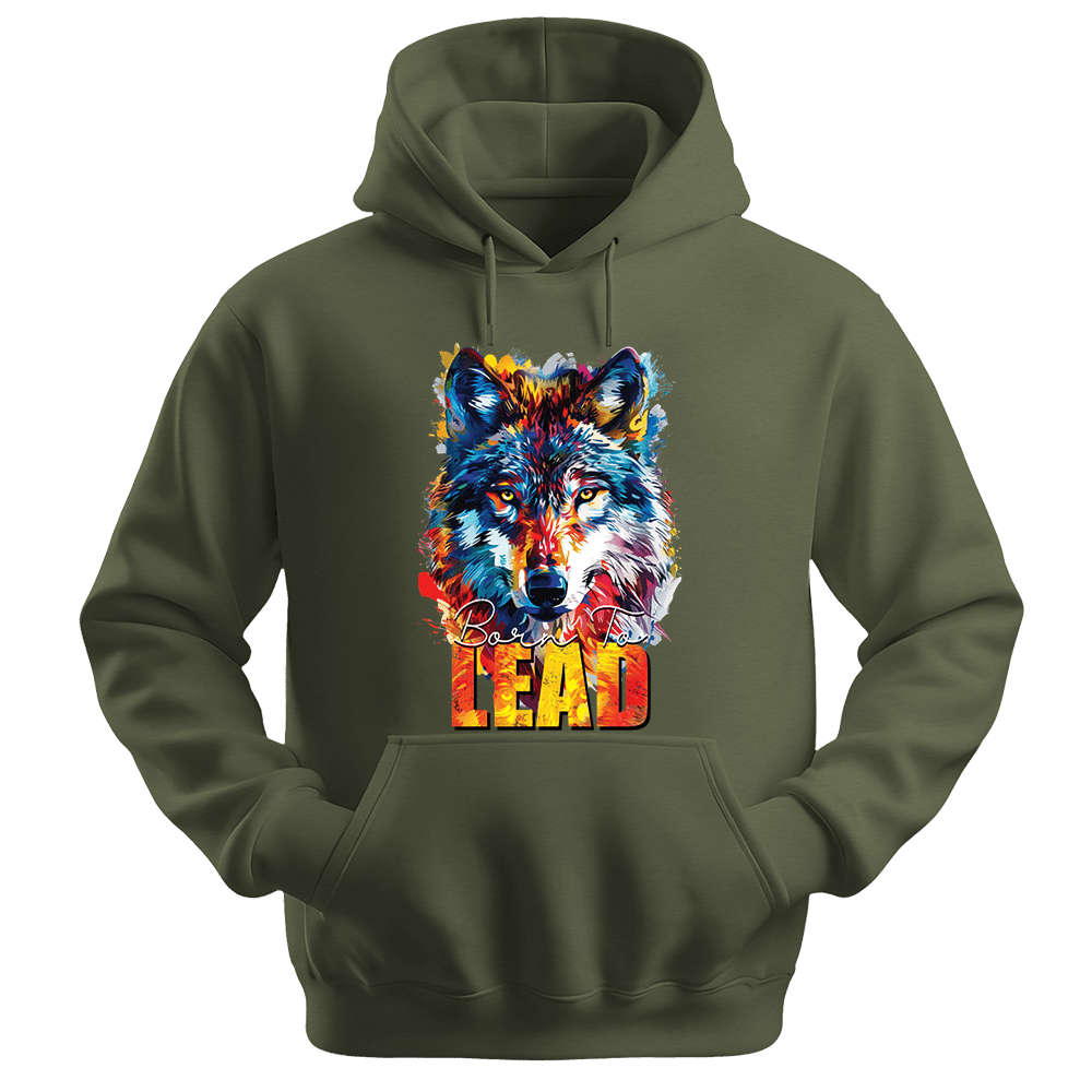 Born To Lead - Wolf Unisex Hoodie - Motivation Hoodie - Unisex Hoodie | Gildan 18500 - Military Green. - S