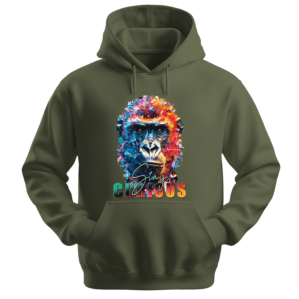 Stay Curious - Gorilla Unisex Hoodie - Positive Hoodie - Unisex Hoodie | Gildan 18500 - Military Green. - S