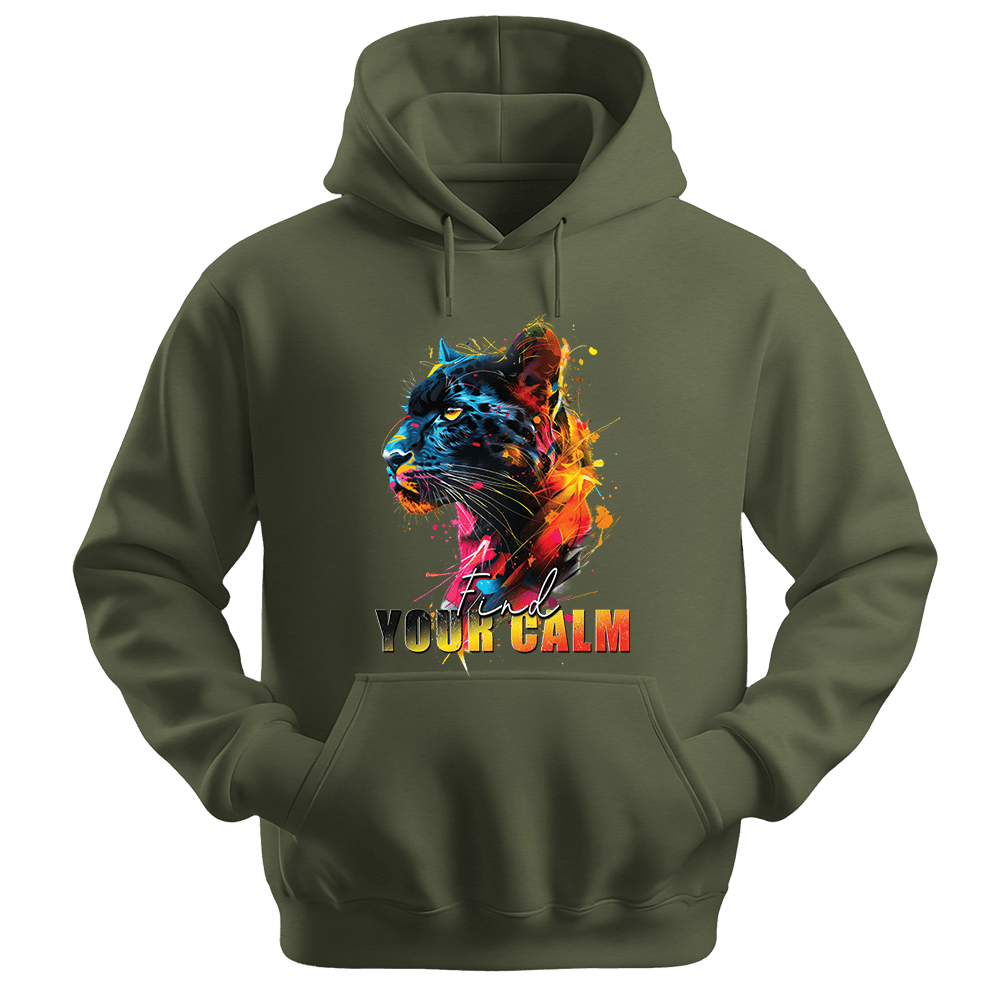 Find Your Calm - Panther Unisex Hoodie - Good Vibes Clothing - Unisex Hoodie | Gildan 18500 - Military Green. - S