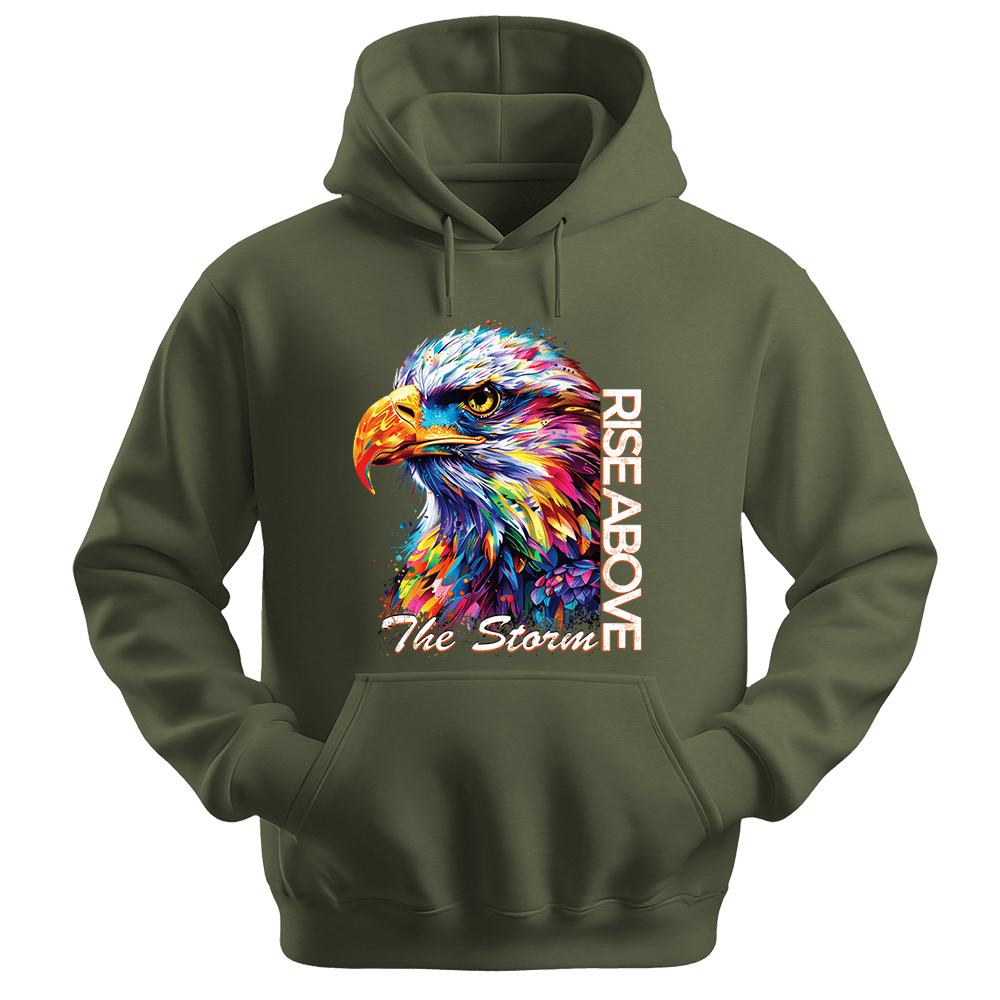 Rise Above The Storm - Eagle Unisex Hoodie - Inspirational Apparel - Unisex Hoodie | Gildan 18500 - Military Green. - S