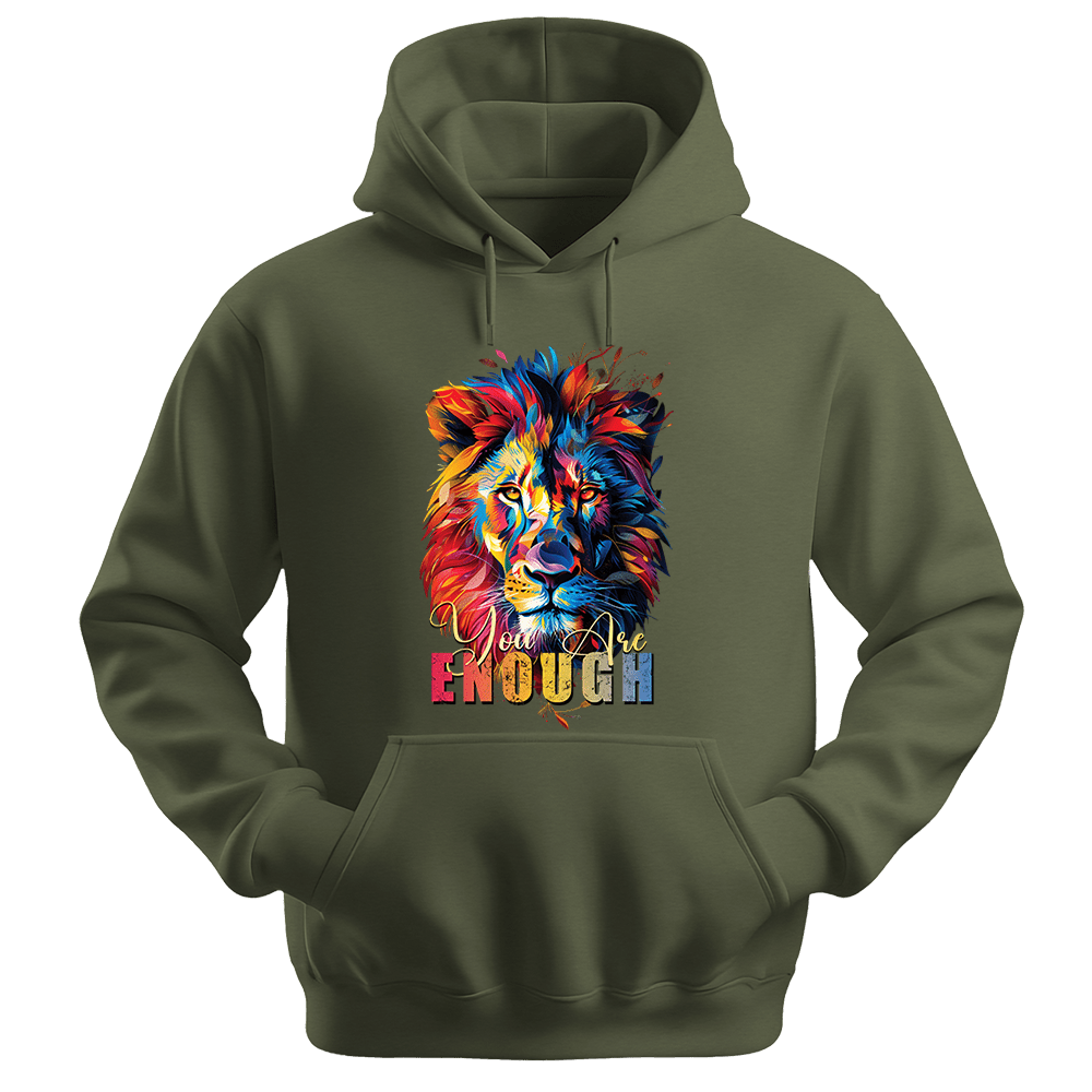 You Are Enough - Lion Unisex Hoodie - Motivation Hoodie - Unisex Hoodie | Gildan 18500 - Military Green. - S