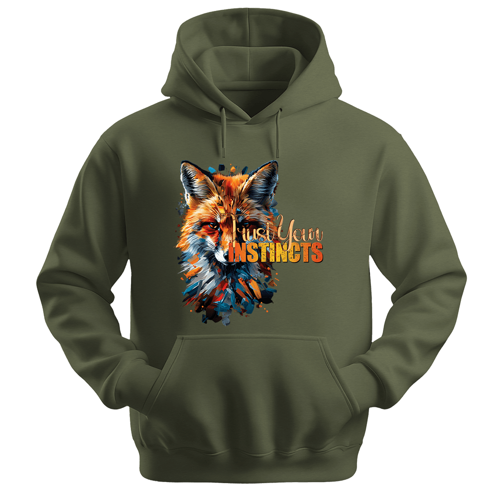 Trust Your Instincts - Fox Unisex Hoodie - Motivation Hoodie - Unisex Hoodie | Gildan 18500 - Military Green. - S