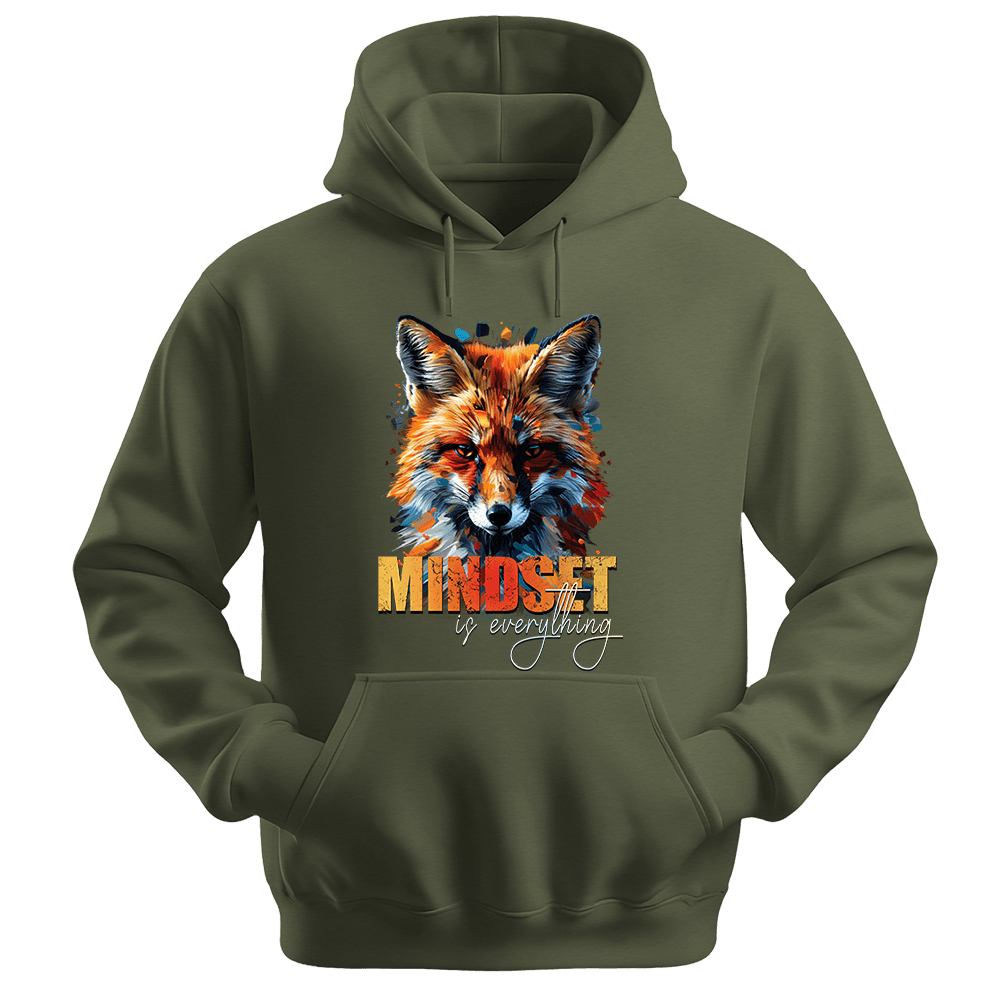 Mindset Is Everything - Fox Unisex Hoodie - Statement Hoodie - Unisex Hoodie | Gildan 18500 - Military Green. - S